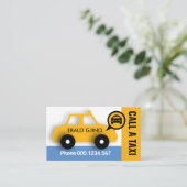 Schattigee gele taxi auto op oproep visitekaartje (Staand voorkant)