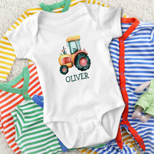 Schattigee gele trekker gepersonaliseerde Waterver Romper