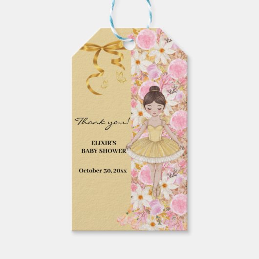 Schattigee Gele Tutu Ballerina Vlinders Baby showe Cadeaulabel (Voorkant)