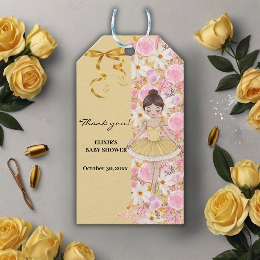Schattigee Gele Tutu Ballerina Vlinders Baby showe Cadeaulabel