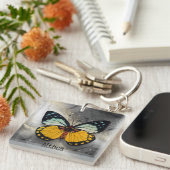 Schattigee gele vlinder gepersonaliseerd sleutelhanger (Voorkant Rechts)