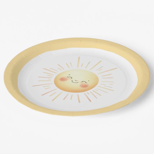 Schattigee gele Waterverf Boho lachende zonneschij Papieren Bordje (Gekanteld)