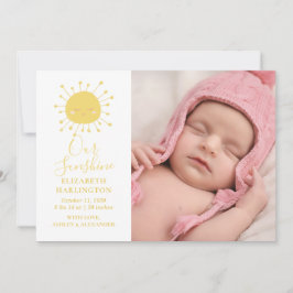 Schattigee gele zon. Nieuwe geboorte baby. Sunshin Aankondiging
