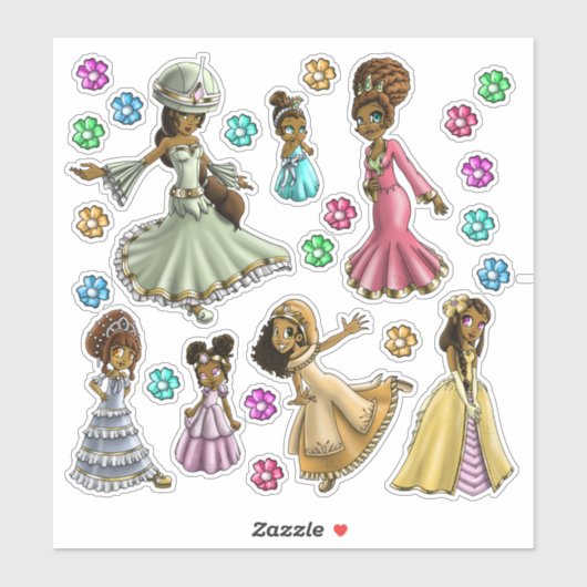 Schattigee Gelukkige Afrikaans-Amerikaanse Prinses Sticker (Vel)