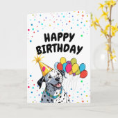 Schattigee gelukkige Dalmatische hond en ballonnen Kaart (Gele Bloem)