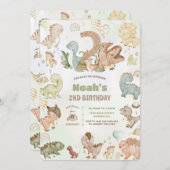 Schattigee gelukkige dinosaurussen 2de Verjaardag Kaart (Voorkant / Achterkant)