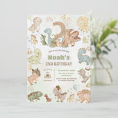 Schattigee gelukkige dinosaurussen 2de Verjaardag Kaart (Staand voorkant)