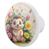 Schattigee gelukkige egel met bloemen keramische knop (Rechts)