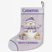 Schattigee Gelukkige Paarse Sneeuwman Cadeaus Vrol Kleine Kerstsok (Achterkant)