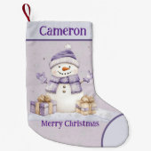 Schattigee Gelukkige Paarse Sneeuwman Cadeaus Vrol Kleine Kerstsok (Voorkant)