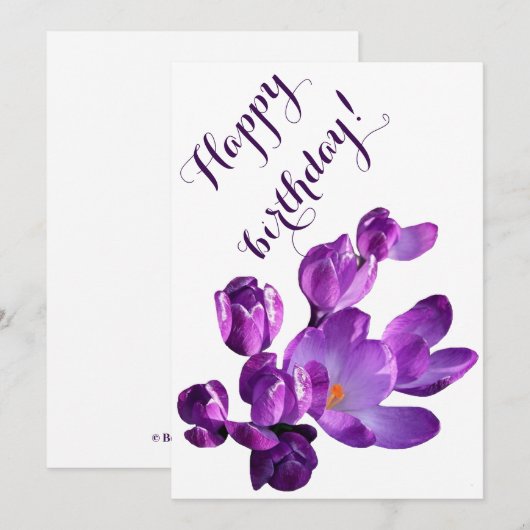 Schattigee Gelukkige Verjaardag paarse krokuskaart Kaart (Voorkant / Achterkant)