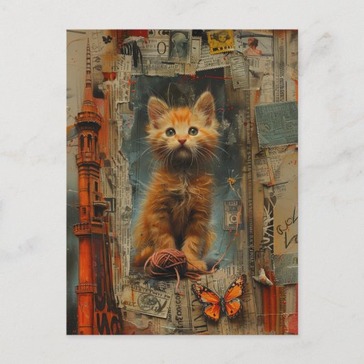 Schattigee gember kitten gemengde media collage Br Briefkaart (Voorkant)
