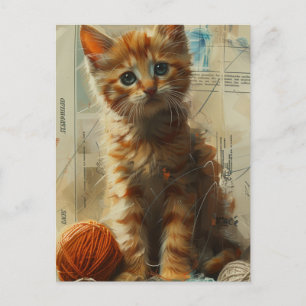 Schattigee gember kitten in garen collage Briefkaa Briefkaart
