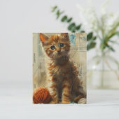 Schattigee gember kitten in garen collage Briefkaa Briefkaart (Staand voorkant)