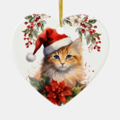 Schattigee gember Sinaasappel kat Holly Berry Chri Keramisch Ornament (Voorkant)