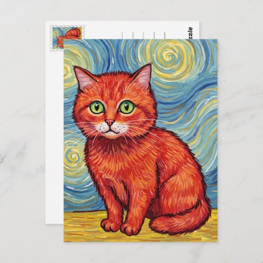 Schattigee gemberkat in de stijl van Van Gogh Brie Briefkaart (Voorkant / Achterkant)