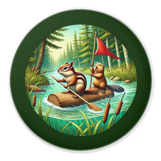 Schattigee gemengde bosdieren keramische knop (Voorkant)