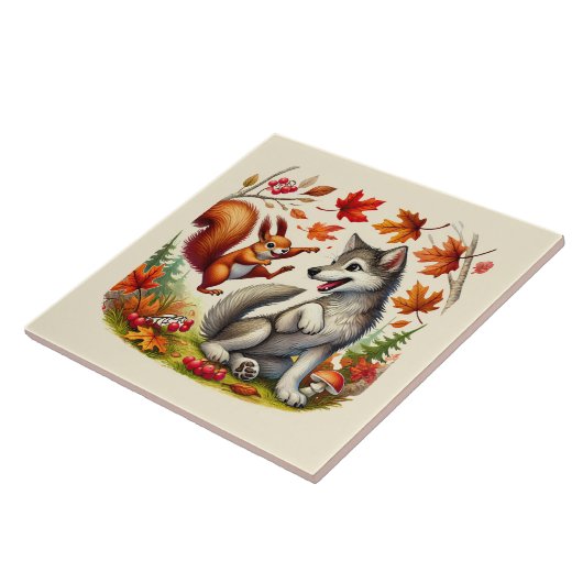 Schattigee gemengde bosdieren tegeltje (Zijkant)