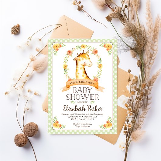 Schattigee Genderneutrale Giraffe Baby shower Uitn Kaart