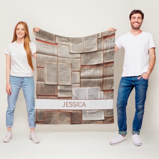 Schattigee geopende boeken patroon gepersonaliseer fleece deken (In situ)