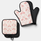 Schattigee gepaarde flamingo's ovenwant & pannenlap set (Voorkant / Achterkant)