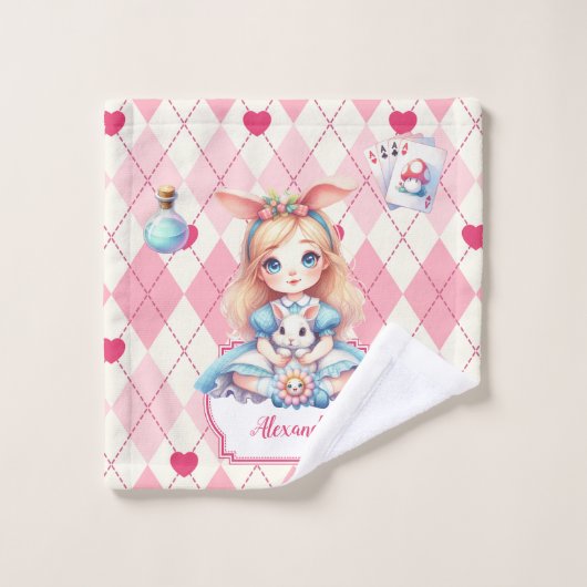 Schattigee gepersonaliseerde Alice in Wonderland Bad Handdoek (Wasdoekje)