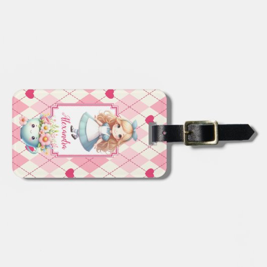 Schattigee gepersonaliseerde Alice in Wonderland Bagagelabel (Voorkant horizontaal)