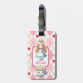 Schattigee gepersonaliseerde Alice in Wonderland Bagagelabel (Achterkant verticaal)