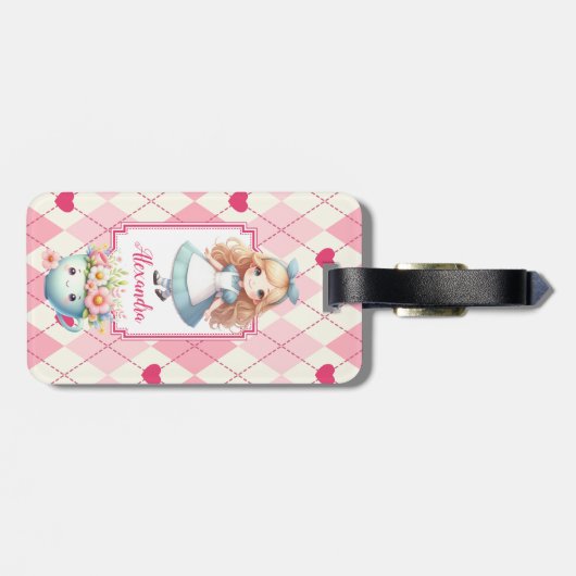Schattigee gepersonaliseerde Alice in Wonderland Bagagelabel (Achterkant horizontaal)