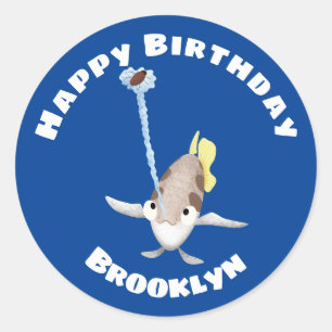 Schattigee gepersonaliseerde Archerfish cartoon ve Ronde Sticker