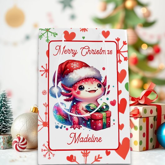 Schattigee gepersonaliseerde Axolotl Christmas Medium Cadeauzakje