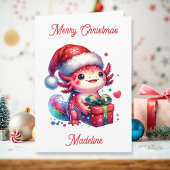 Schattigee gepersonaliseerde Axolotl kerstkleurpla Kaart