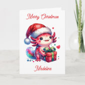 Schattigee gepersonaliseerde Axolotl kerstkleurpla Kaart (Voorkant)