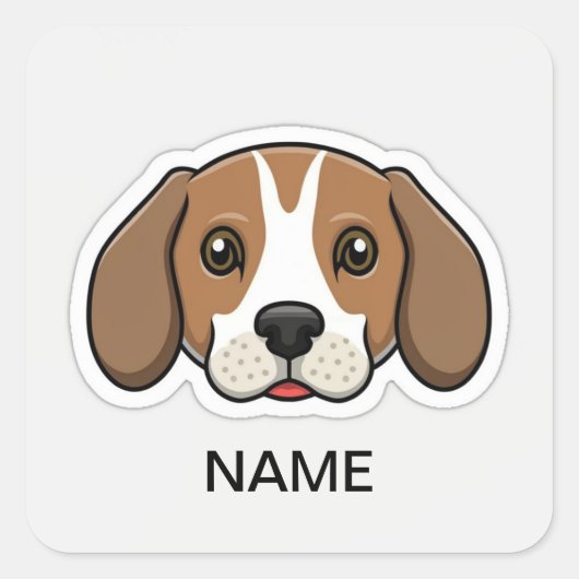Schattigee gepersonaliseerde beagle dog vierkante sticker (Voorkant)