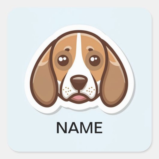 Schattigee gepersonaliseerde beagle dog vierkante sticker (Voorkant)