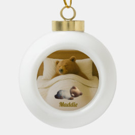 Schattigee Gepersonaliseerde Beer Sneeuwvlok Frame Keramische Bal Ornament