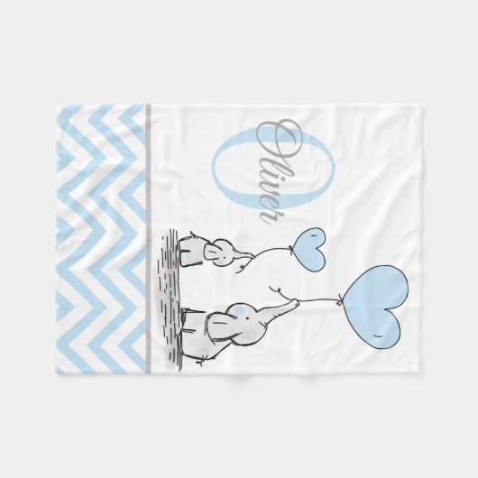 Schattigee gepersonaliseerde blauw grijs olifant C Fleece Deken (Voorkant (Horizontaal))
