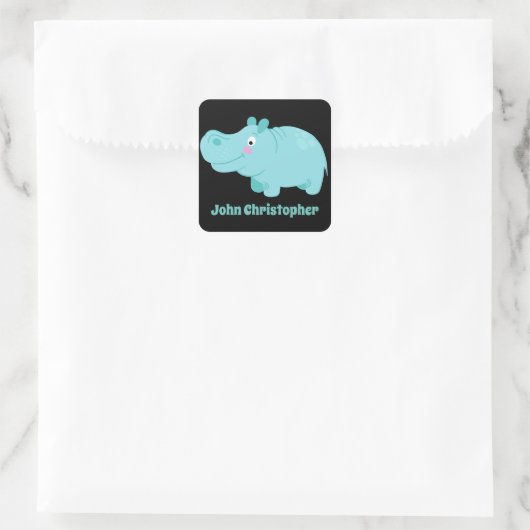 Schattigee gepersonaliseerde blauwe hippo Sticker  (Tas)