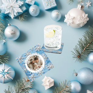 Schattigee gepersonaliseerde Blue Snowflake Christ Bier Onderzetter