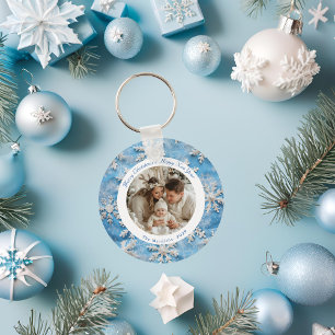 Schattigee gepersonaliseerde Blue Snowflake Christ Sleutelhanger