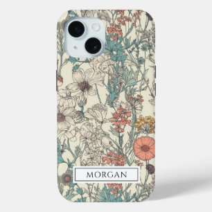 Schattigee gepersonaliseerde Boho Floral Wildflowe iPhone 15 Case