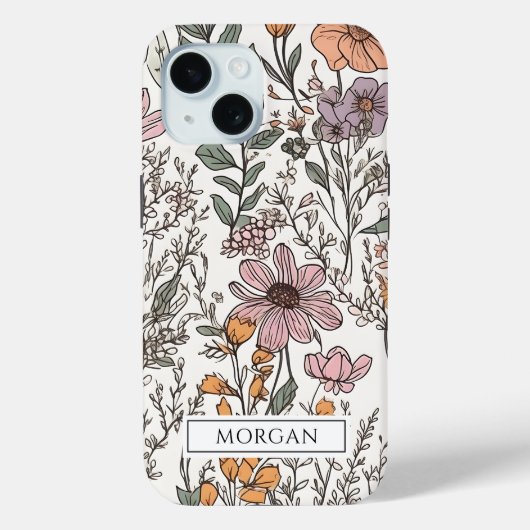Schattigee gepersonaliseerde Boho Floral Wildflowe Case-Mate iPhone Case (Achterkant)