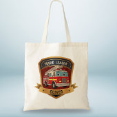 Schattigee gepersonaliseerde brandweerbadge tote bag