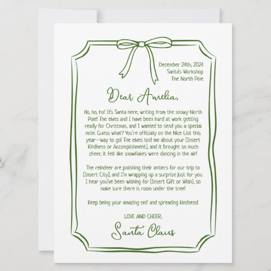 Schattigee gepersonaliseerde brief van Santa Kinde Feestdagenkaart (Voorkant)