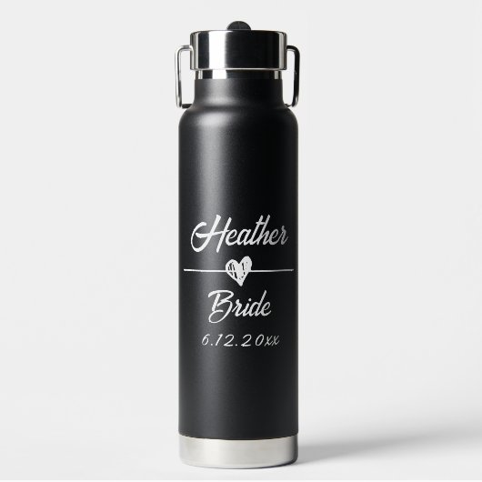 Schattigee gepersonaliseerde bruid zwart-wit waterfles (Voorkant)