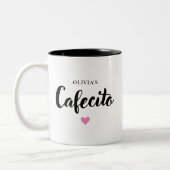 Schattigee gepersonaliseerde Cafecito Script-Mok Tweekleurige Koffiemok (Links)