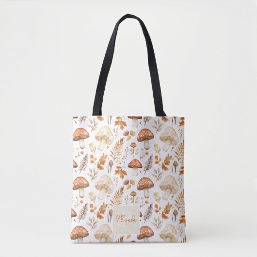 Schattigee gepersonaliseerde champignons en blader tote bag (Voorkant)