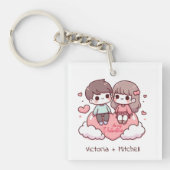 Schattigee gepersonaliseerde Chibi-stijl Be Mine P Sleutelhanger (Voorkant)