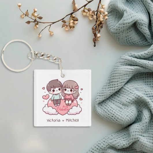 Schattigee gepersonaliseerde Chibi-stijl Be Mine P Sleutelhanger