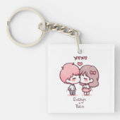 Schattigee gepersonaliseerde Chibi-stijl kussen pa Sleutelhanger (Voorkant)